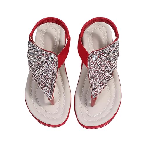 vejtmcc OrthopäDische Sandalen Damen, Elegant Fussbett Sandaletten Sandalen Bequem RöMer Boho Glitzer Flip Flops Flache Schuhe Mit Strass Perlen, LäSsige Offene Zehentrenner Sommerschuhe von vejtmcc