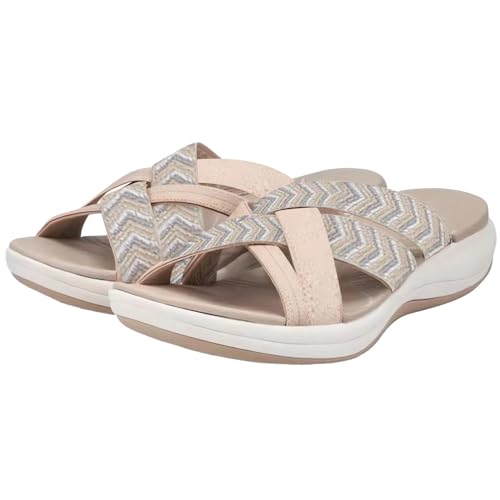 vejtmcc OrthopäDische Sandalen Damen, Leichte Bequeme Sandalen Mit FußGewöLbeunterstüTzung, Cross-Tied Rutschfest Sandaletten, Freizeit Hausschuhe FüR Frauen, Plateau Sandalen Casual Damenschuhe von vejtmcc