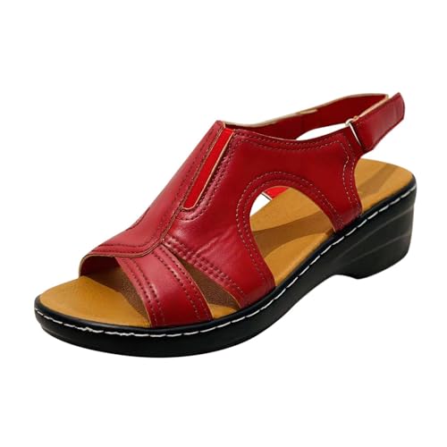 vejtmcc OrthopäDische Schuhe Damen Zur UnterstüTzung Des FußGewöLbes Weiche OrthopäDische Sandalen Aus Leder Rutschfeste Elegante Sandalen Mit Fasciitis-Sohlen Vintage Plateau Sandaletten von vejtmcc