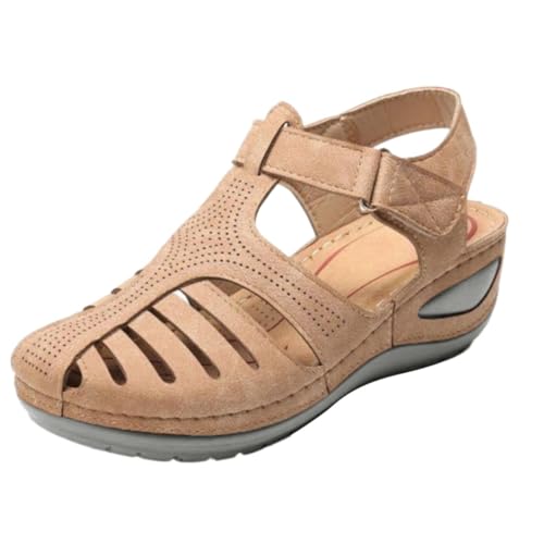 vejtmcc Pantoletten Flach Damen, Plateau Sandalen Damen Mit Keilabsatz, Atmungsaktive Geschlossene Sandalen, Vintage Slingback Wedges - Dickes Hanfseil Geflochtenes, Fischmaul GüRtelschnalle von vejtmcc