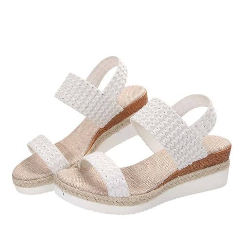 vejtmcc Plateau Sandalen Damen Mit Keilabsatz Keilsandalen Absatz Sommer Mode Frauen Schuhe Schnalle Offene Zehen Atmungsaktive & Bequeme Sandalen | Riemchensandalen | Strandsandalen Weiß von vejtmcc