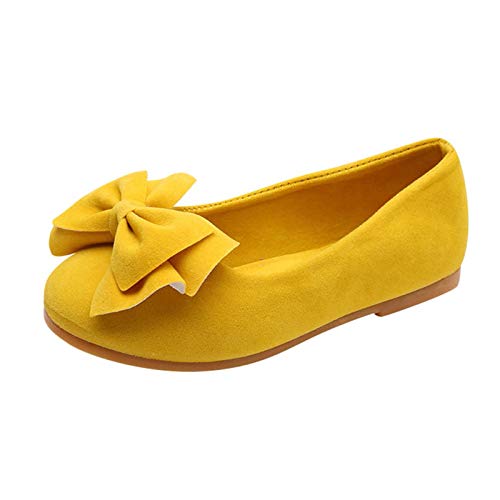 vejtmcc Prinzessin einzelne Schuhe Baby Bowknot Kind Kinder Mädchen Student Tanz Feste weiche Baby-Schuhe Klettverschluss Schuhe Kinder (Yellow, 26 Little Kid) von vejtmcc