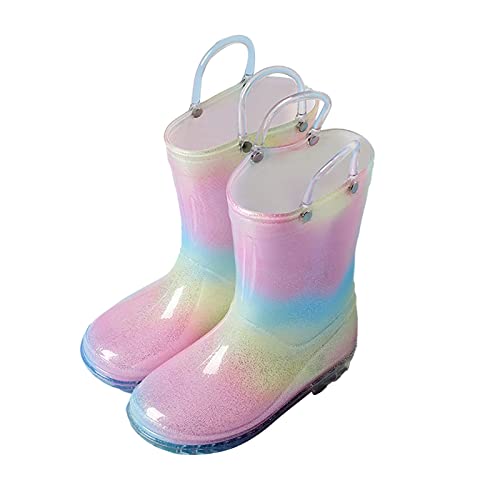 vejtmcc Regenstiefel für mit Glitzerlicht für Mädchen, Regenbogen-Regenschuhe und einfarbige Stiefel mit einfach anzubringenden Griffen Boots 31 (A, 28.5 Little Child) von vejtmcc