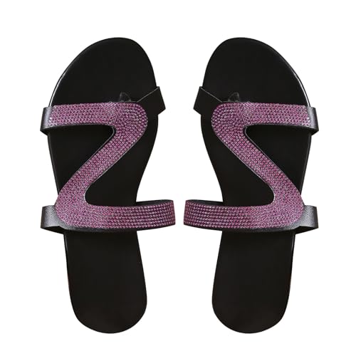 vejtmcc Sandal Damen Flat Sandal, Elegante Blumen Bohemian Gartenschuhe Strandsandalen Bohemian Flach Zehentrenner Mit Strass Flip Flops AushöHlen Freizeit Sport-& Outdoor Keilsandaletten von vejtmcc