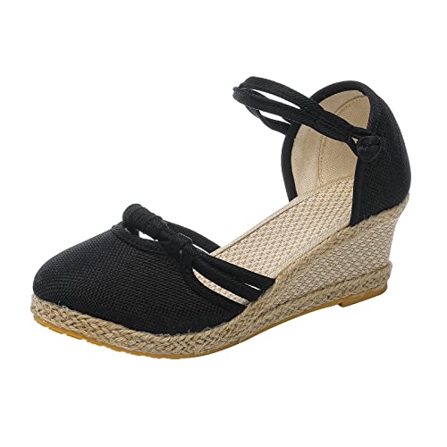 vejtmcc Sandalen Damen Espadrilles Plateau Wedges Freizeit & Elegant Sandaletten Mit Geschlossene Keilabsatz Sommerschuhe Sommer Pumps Frauen Schuhe RöMersandalen Damen Mit Absatz Beige von vejtmcc