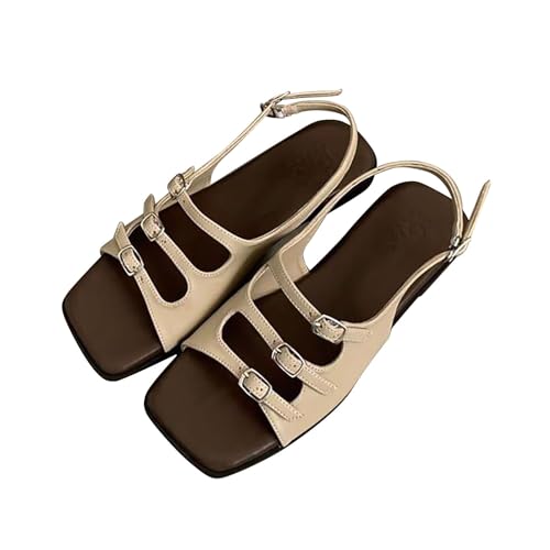 vejtmcc Sandalen Damen Flach Sandalette Mit Fussbett RöMische Strand Schuhe, Frauen Sommerschuhe Freizeit, Vintage & Outdoor Sandalen Elegant Komfortschuhe Flache Sandaletten Plateau von vejtmcc