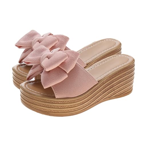 vejtmcc Sandalen Damen Mit Absatz Mode Sommer Frauen Sandalen, Weite Sommerschuhe FüR Frauen Mit Fliege Dekoration Keilabsatz Dicke Sohle Super High Heel Schuhe, Elegant Plateau Sandaletten von vejtmcc