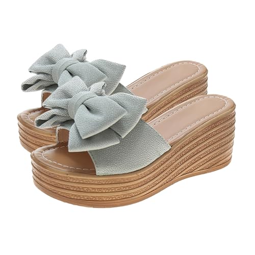 vejtmcc Sandalen Damen Mit Absatz Mode Sommer Frauen Sandalen, Weite Sommerschuhe FüR Frauen Mit Fliege Dekoration Keilabsatz Dicke Sohle Super High Heel Schuhe, Elegant Plateau Sandaletten von vejtmcc