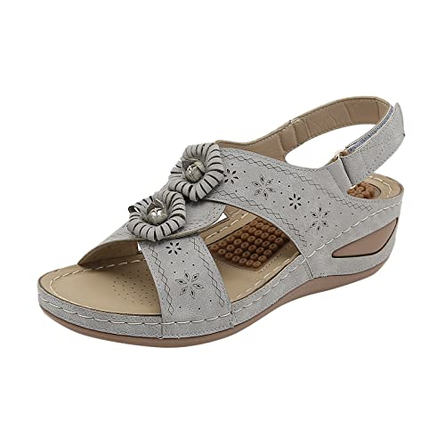 vejtmcc Sandalen Damen Plateau Wedge, RöMersandalen Outdoorsandalen Sandalen Mit Blockabsatz, Leder Vintage Plattform Sandaletten Mit Strass Perlen Sommer Sandals Klassisch Strandsandalen von vejtmcc