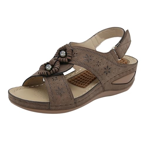 vejtmcc Sandalen Damen Plateau Wedge, RöMersandalen Outdoorsandalen Sandalen Mit Blockabsatz, Leder Vintage Plattform Sandaletten Mit Strass Perlen Sommer Sandals Klassisch Strandsandalen von vejtmcc