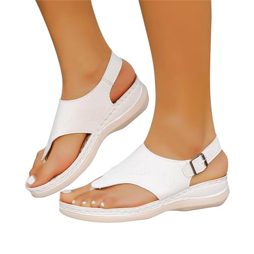 vejtmcc Sandalen Damen Sommer Comfort Keilabsatz Slippers OrthopäDische Schuhe Blumendruck Flip Flops Slipper Plateau Zehentrenner RöMische, Hausschuhe Rutschfeste, Strandsandalen Sommerschuhe von vejtmcc