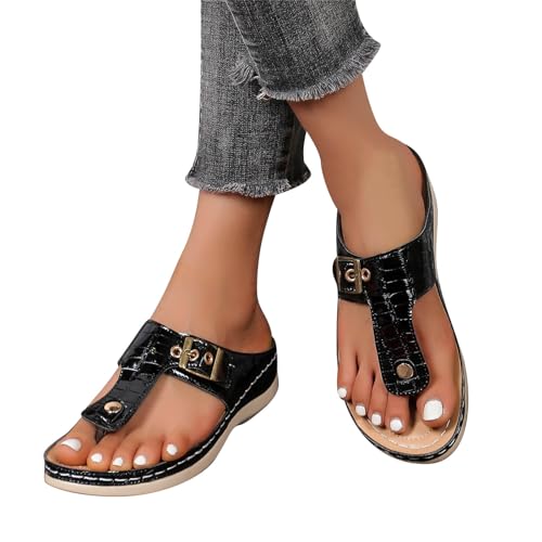 vejtmcc Sandalen Damen Sommer Comfort Keilabsatz Slippers OrthopäDische Schuhe Blumendruck Plateau Zehentrenner RöMische - Flip Flops Slipper Hausschuhe - Rutschfeste Strandsandalen Sommerschuhe von vejtmcc