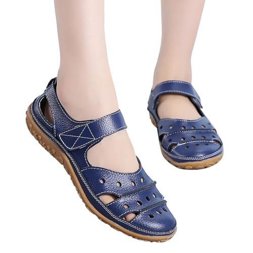 vejtmcc Sandalen Damen Sommer Flach Sandaletten Mary Jane Halbschuhe Strandsandalen, Halbschuhe Vintage Hohl Runde Zehe Frauen Schuhe | Lederschuhe Sandalen, Vintage Geschlossene Sandalen von vejtmcc