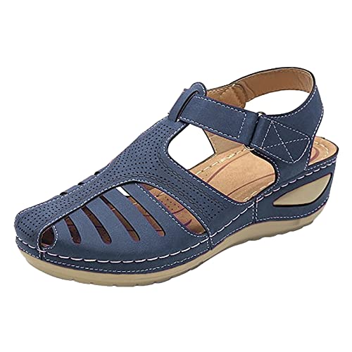 vejtmcc Sandalen Damen Sommer Keilabsatz Pantoletten Flach Geschlossene Slingback Wedges Sandaletten Halbschuhe Vintage, Frauen Schuhe Outdoor Sandalen Wanderschuhe FüR Sport Strand Schwarz von vejtmcc