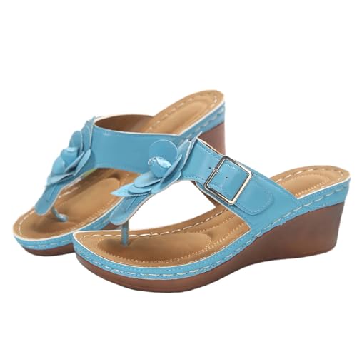 vejtmcc Sandalen Damen Sommer OrthopäDische Schuhe Mit Floralen Verzierungen - Comfort Keilabsatz Slippers Zehentrenner RöMische Flip Flops Slipper, Hausschuhe Rutschfeste Strandsandalen von vejtmcc