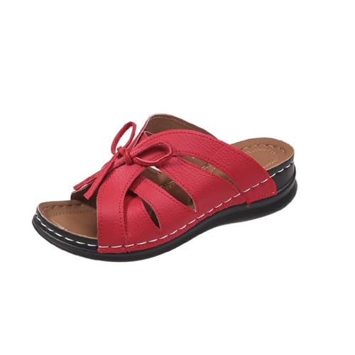 vejtmcc Sandalen Damen Weite Hausschuhe Sommer Gelenkschonend Und DäMpfend Leder Gesunde Schuhe Flache Sandalen Mit Fliege Dekoration, Leichte, Open Zehenkappe RöMersandalen, Rutschen, Hausschuhe von vejtmcc