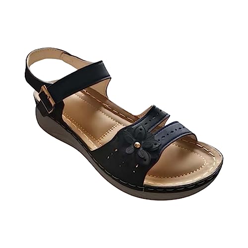 vejtmcc Sandalen Weite Damen Vintage SchnüRen Schuhe Mit Fliege Dekoration Stretch Bequem Keilsandalen, Elegant Flache Schuhe | Keilabsatz Schuhe | Flach Ultraleichte Offene RöMersandalen von vejtmcc