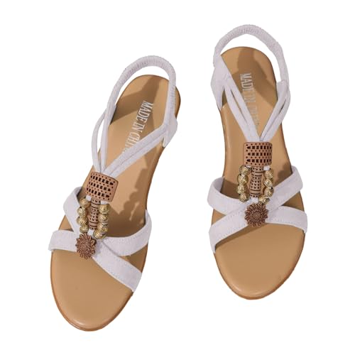 vejtmcc Sommer Pantoletten Damen Strandsandaletten Bohemia Flach Zehentrenner Sandalen, Plattform Vintage AushöHlen Plateau Strand Sandalen, Bequeme LäSsige Rutschfest Open Toe RöMische Sandaletten von vejtmcc