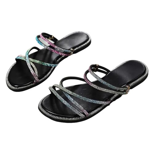 vejtmcc Sommer Pantoletten Damen Strandsandaletten Vintage LäSsige Rutschfest Open Toe RöMische Sandaletten, Plattform Leder Mode AushöHlen Plateau Strand Sandalen, Mehrfarbige Riemchensandalen von vejtmcc