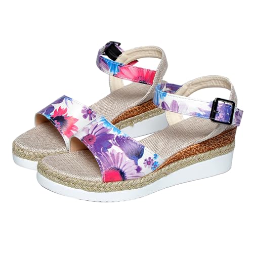 vejtmcc Trekkingsandalen Damen Sommer Outdoor Sandalen,Wandersandalen Flach Bequeme Offene Slingback Sport Sandale Mit Print, Wasserschuhe Leicht Schuhe Strand Spazierengehen - RöMische Sandalen von vejtmcc