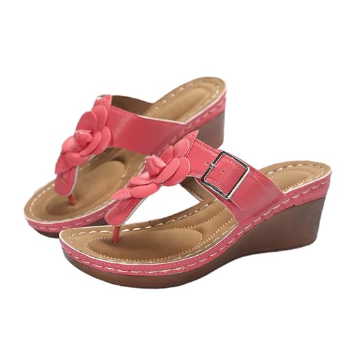 vejtmcc Zehentrenner Sandalen Keilabsatz Pantoffeln OrthopäDische Mit Floralen Verzierungen Strand Arch Support Zehentrenner Open Toe | Strand | Latschen Sandalen Mit Keilabsatz Freizeit Flip Flops von vejtmcc