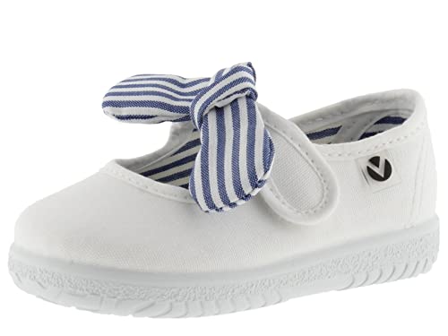 victoria Unisex – Kinder Mary Jane 105110-KIDS Mary Jane OJALÁ Canvas & Klettverschluss & Schleife Streifenmuster Blanco 22 von victoria