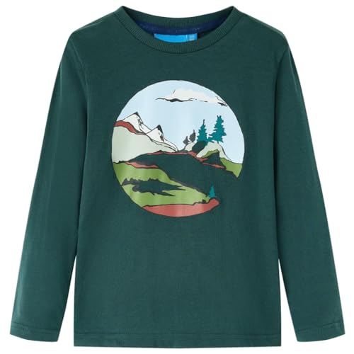 Kinder Langarmshirt Berg Baum Langarm T-Shirt Jungen Kindershirt Dunkelgrün 140 von vidaXL