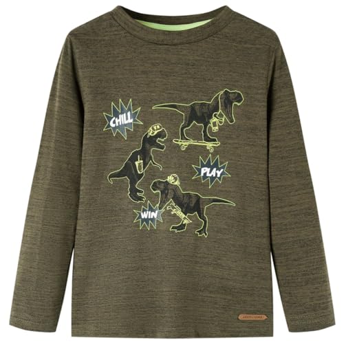 Kinder Langarmshirt Dinosaurier Langarm T-Shirt Jungen Dunkles Khaki Melange 104 von vidaXL