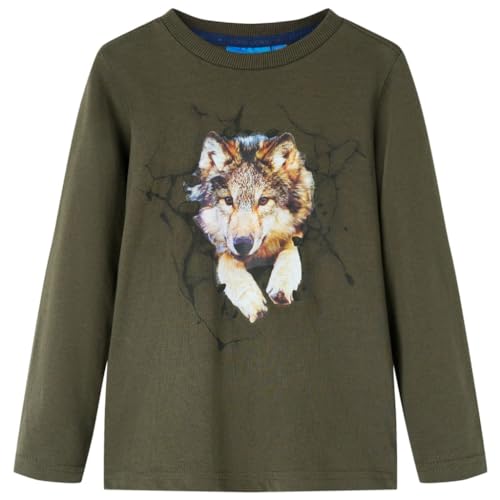 Kinder Langarmshirt Wolf Aufdruck Langarm T-Shirt Jungen Kindershirt Khaki 92 von vidaXL