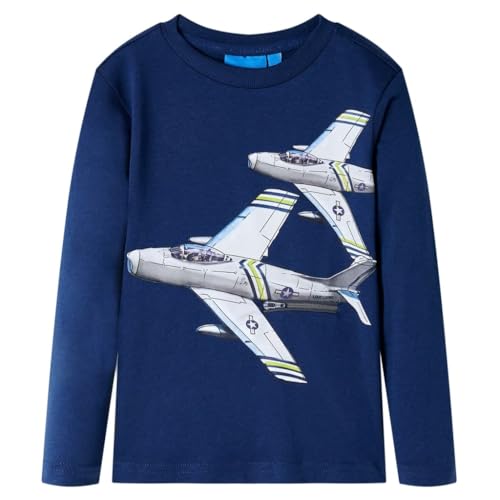 Kinder-Langarmshirt mit Flugzeug Pullover Sweatshirt T-Shirt Marineblau 116 von vidaXL