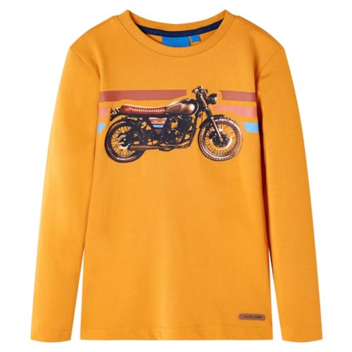 Kinder Langarmshirt mit Motorrad-Aufdruck Pullover Sweatshirt T-Shirt Ocker 140 von vidaXL