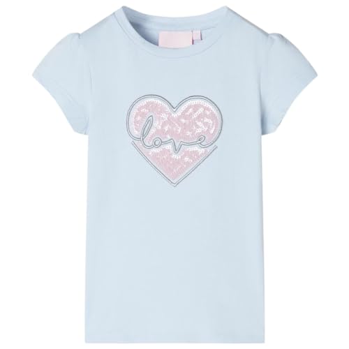 Kinder T-Shirt Pailletten-Herz Mädchen Kurzarm Rundhalsausschnitt Hellblau 128 von vidaXL