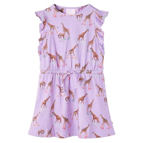 Kinderkleid Rüschenärmel Taillenband Giraffen Kinder Kleid Mädchen Lila 116 von vidaXL