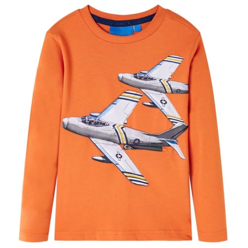 vidaXL Kinder-Langarmshirt mit Flugzeug Pullover Sweatshirt T-Shirt Dunkelorange 104 von vidaXL