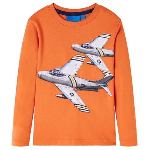 vidaXL Kinder-Langarmshirt mit Flugzeug Pullover Sweatshirt T-Shirt Dunkelorange 140 von vidaXL