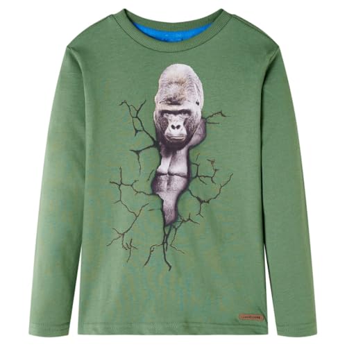 vidaXL Kinder-Langarmshirt mit Gorilla Pullover Sweatshirt T-Shirt Helles Khaki 128 von vidaXL