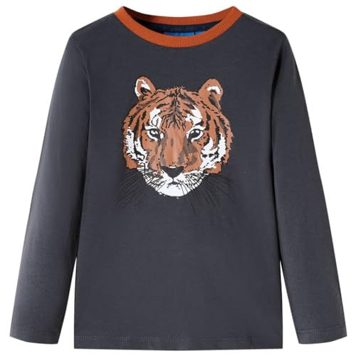 Kinder-Langarmshirt mit Tiger-Aufdruck Pullover Sweatshirt T-Shirt Anthrazit 104 von vidaXL