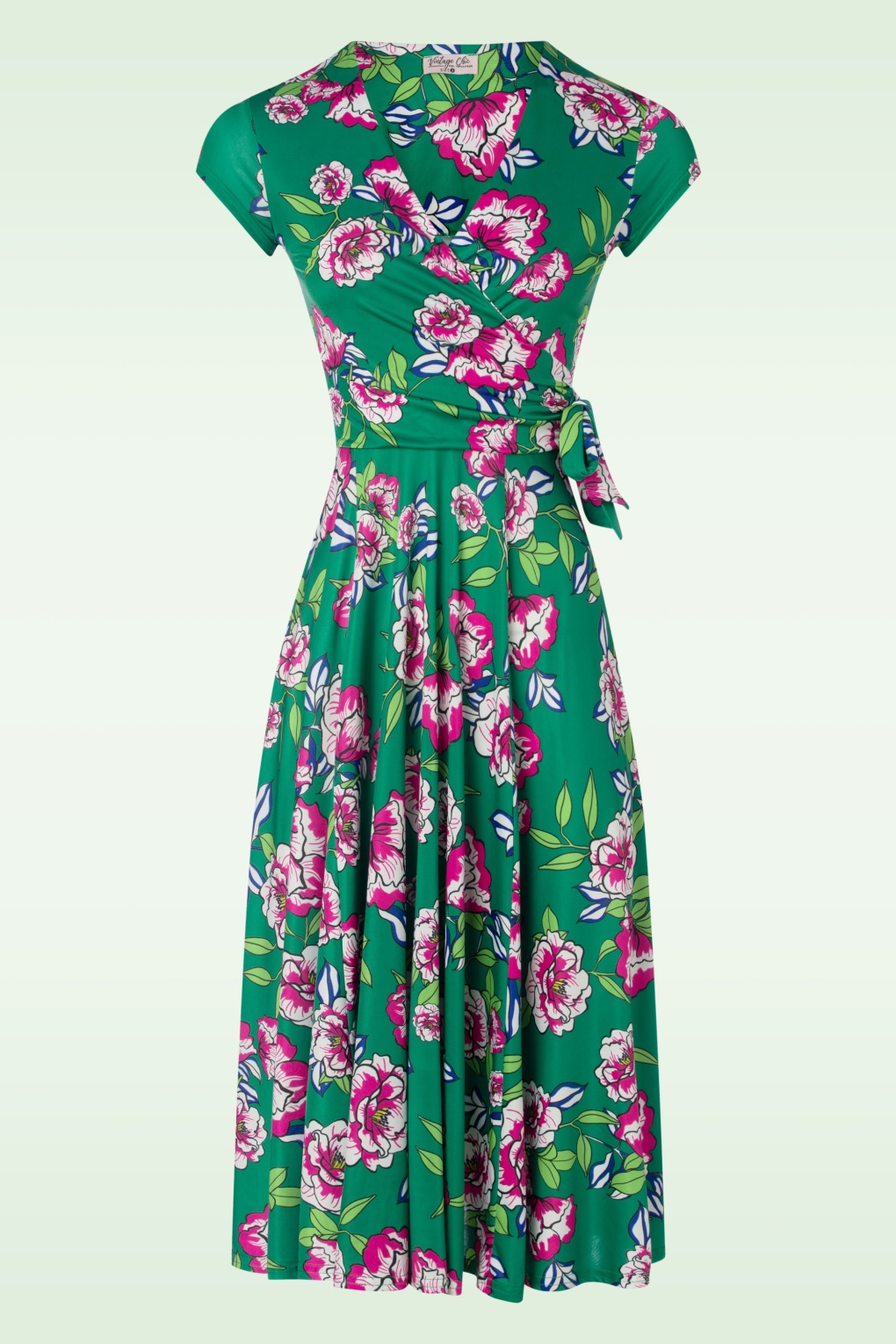 Layla Blumen-Swingkleid in Smaragdgrün. von vintage chic for topvintage