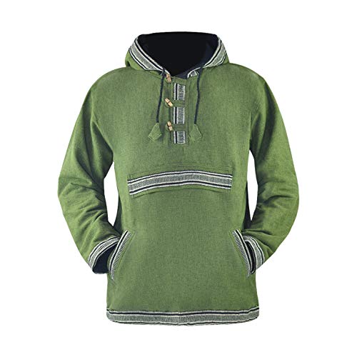 virblatt - Herren Hoodie | 100% Baumwolle | Baja Hoodie Vintage Pullover Hippie Jacke Vintage Kleidung Herren - Sphärenhaft S grün von virblatt