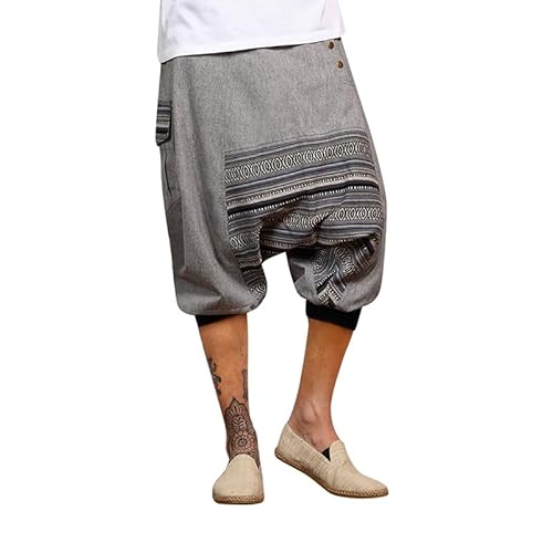 virblatt - Haremshose Herren kurz | 100% Baumwolle | Aladinhose Herren kurz Shorts Hippie Hose Goa Hose Kurze Haremshose - Sorgenfrei blau L-XL von virblatt