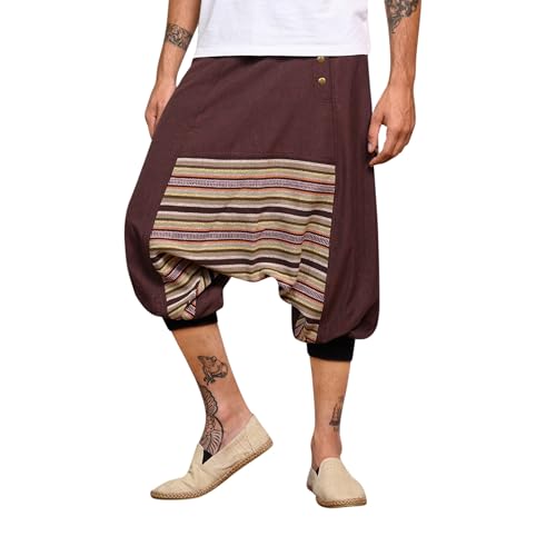 virblatt - Haremshose Herren kurz | 100% Baumwolle | Aladinhose Herren kurz Shorts Hippie Hose Goa Hose Kurze Haremshose - Sorgenfrei braun L-XL von virblatt