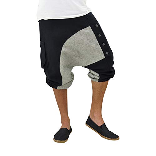 virblatt - Kurze Haremshose Herren | 100% Baumwolle | Aladinhose Herren Kurz Sommerhose Herren Kurze Goa Hose - Kleines Kopfkino L-XL schwarz von virblatt