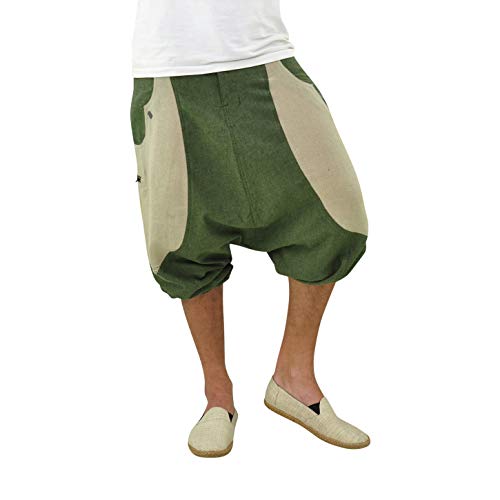 virblatt - Haremshose Herren kurz| 100% Baumwolle | Aladinhose Herren kurz Sommerhose Herren Shorts Hippue Goa Hose kurz - Kleine Frohnatur grün L-XL grün von virblatt