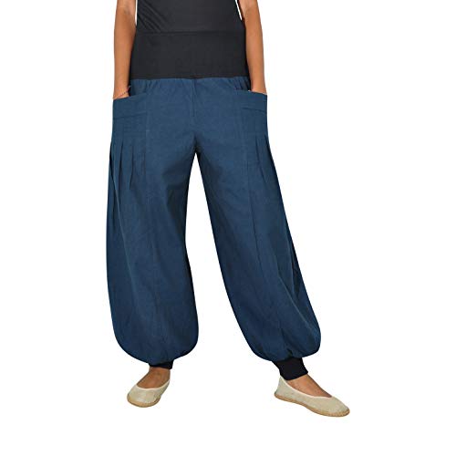 virblatt - Pumphose Damen | 100% Baumwolle | Haremshose Damen Yogahose Damen Pumphose Sommerhose Damen leicht Hippie Hose Damen - Yogazeit M-XL blau von virblatt