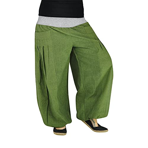 virblatt - Pumphose Damen | 100% Baumwolle | Haremshose Damen Yogahose Damen Pumphose Sommerhose Damen leicht Hippie Hose Damen - Yogazeit M-XL grün von virblatt