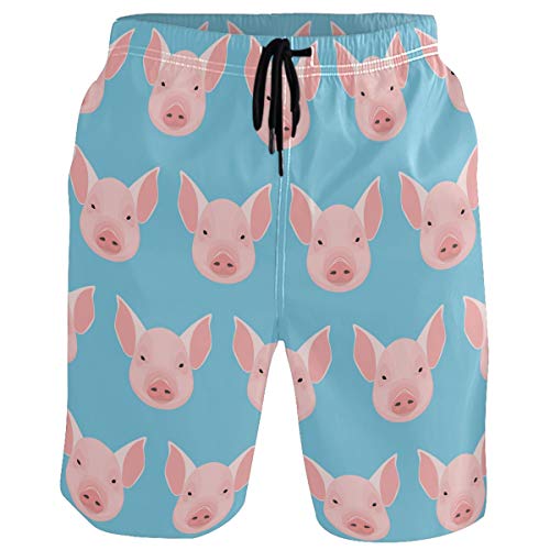 visesunny Herren Badehose Schwimmen Strand Surfen Board Shorts Bademode schnell trocknendes Netzfutter Badeanzüge mit Taschen, Rosa, Schwein, XXL von visesunny