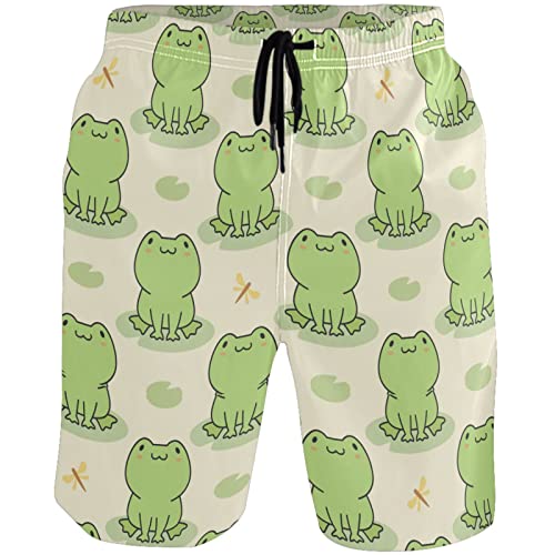 visesunny Herren Bunte Blumen Druck Strand Shorts Heiße Sommer Badehose Sport Laufen Badeanzüge mit Netzfutter, Cartoon Frosch, S von visesunny