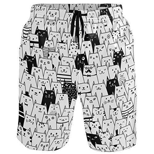 visesunny Herren Wolf Galaxy Strandshorts Sommer Badehose Sport Laufen Badeanzüge mit Netzfutter, Katze, niedlich, S von visesunny