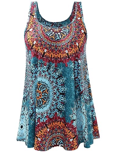 vislivin Damen Top mit Integriertem BH Tank Top Unterhemd Casual Tank Tops Loose Fit Ärmellose Shirt S-XXXXL Blue Flower S von vislivin