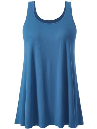 vislivin Damen Top mit Integriertem BH Tank Top Unterhemd Casual Tank Tops Loose Fit Ärmellose Shirt S-XXXXL Blue XXXL von vislivin